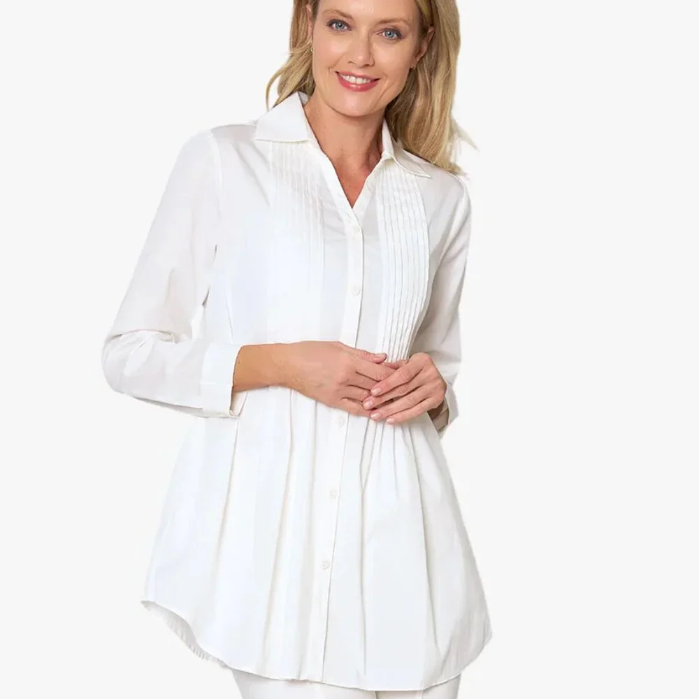 NEW STELLA CARAKASI Pintuck Tunic Soft White Women's XS